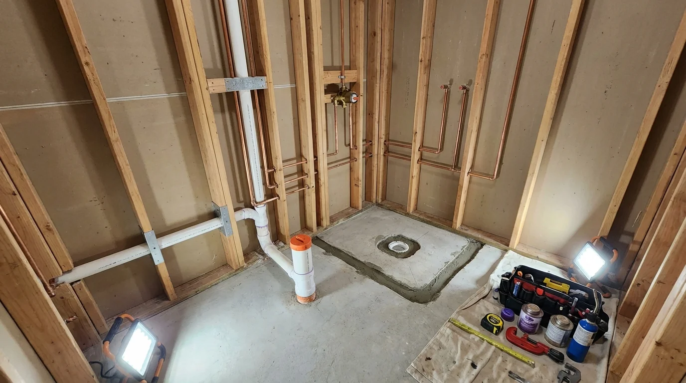 Bathroom rough-in plumbing during remodel by Johns Plumbing LLC in Sabana Seca