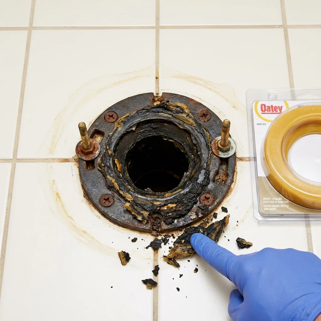 Failed wax ring showing water seepage at the base of a toilet in a Sabana Seca, PR home